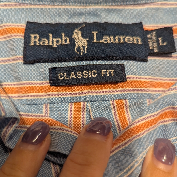 Ralph Lauren Men’s L Classic Fit Blue Orange Striped Cotton Button Down Shirt - Picture 5 of 11